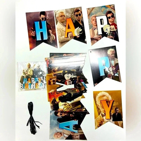 Good Omens - Happy Birthday Banner, Cake  Topper & Cupcake Toppers 🎉 - Picture 1 of 14